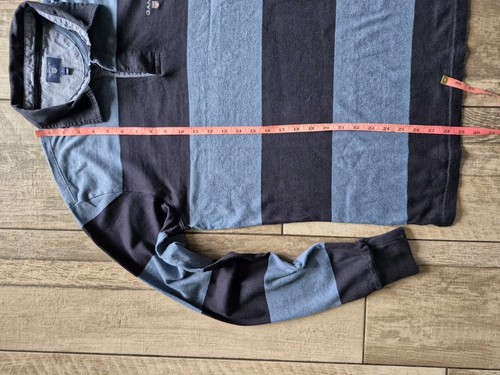 Men's GANT Blue Marl & Navy Hooped Light Rugby Shirt - Size Large - Picture 3 of 16