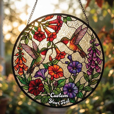 Custom Couple Hummingbird Stained Glass Suncatcher Light-Catching Window Hanging