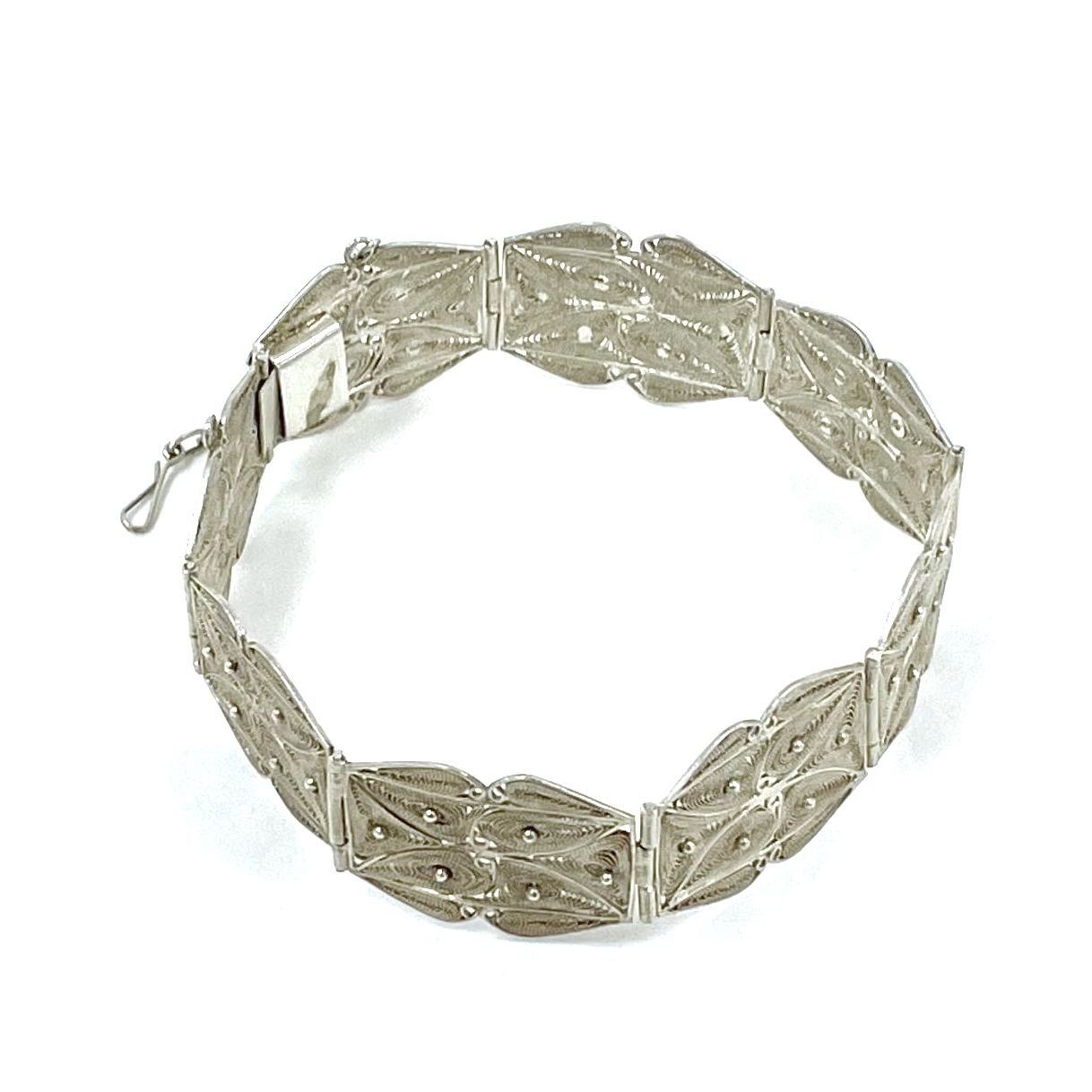 Sterling Silver 7.75" Scrollwork Panel Bracelet, … - image 2