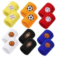 24 Pieces Sports Wristbands for Kids, Colorful Wrist Sweatbands Terry Cloth