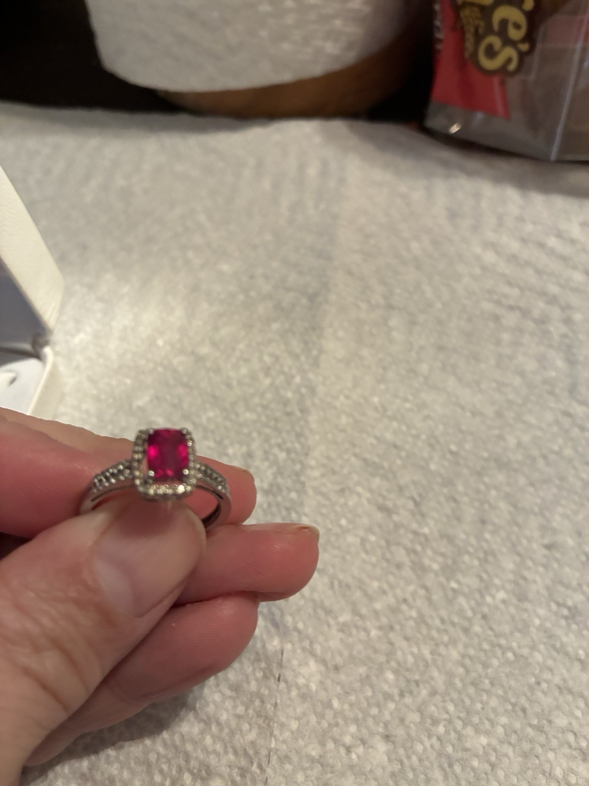 Estate .925 Silver Ring With Created Ruby And Whi… - image 6