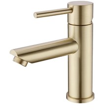 Brass Bathroom Basin Mixer Tap Gold Sink Faucet Round Single Lever Short NEW UK