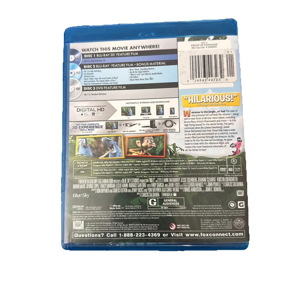 RIO 2 Deluxe Edition (Blu-ray 3D/Blu-ray/DVD) LIKE NEW! - Image 2 of 4