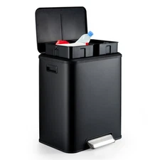 Trash Can, 2x4 Gal Stainless Steel Dual Garbage Can & Recycle Bin,2 Compartments