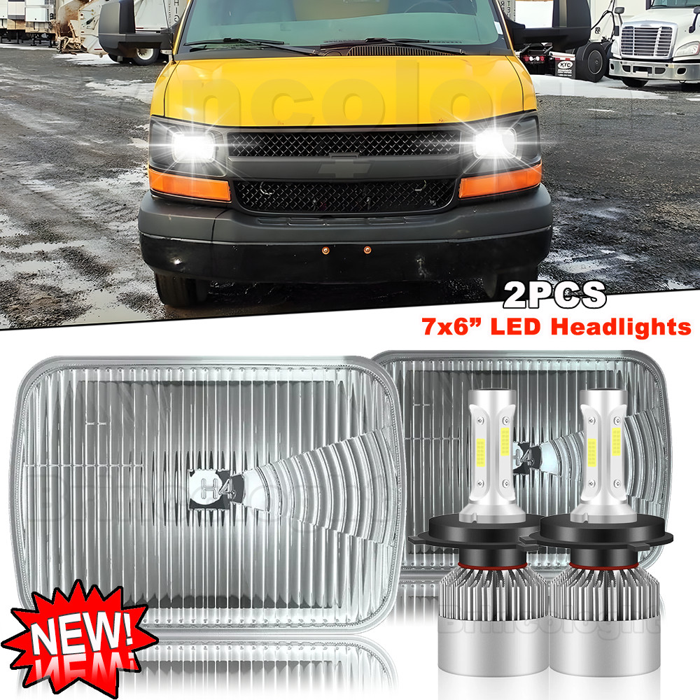 Pair 5X7" 7x6" LED Headlights Square For Chevy Express Cargo Van 1500 2500 3500