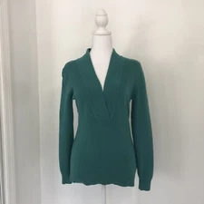 BANANA REPUBLIC Women Green V-Neck Long Sleeve Pullover Knit Sweater Sz XS