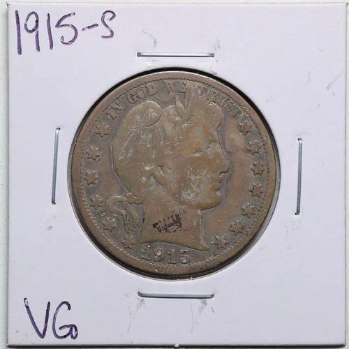 1915-S 50C Barber Liberty Head Half Dollar in VG Condition #2070