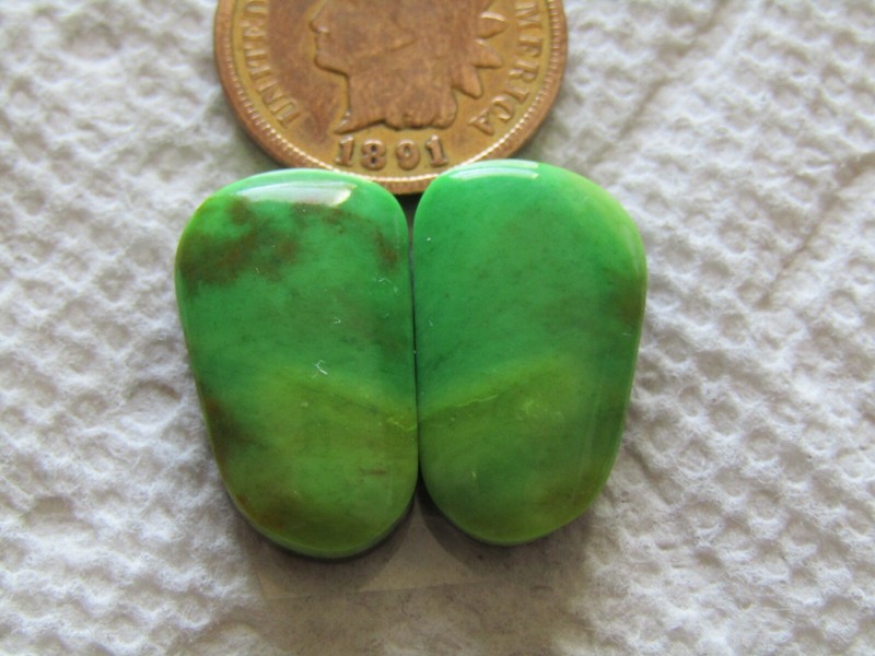 2 Green Alunite Cabs 18 carat rare freeform matching set cabochons 