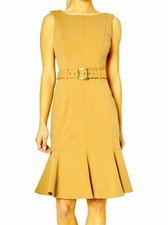 CALVIN KLEIN S/LESS, BELTED, FLARED HEM SHEATH DRESS, OCHRE, SIZE 2 NWT