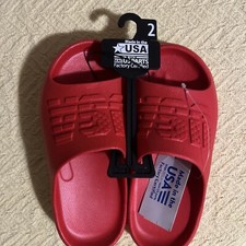 Made In The USA Red Youth Slides - Size 2 - NEW - Unisex - Factory Certified