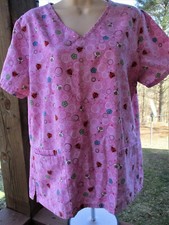Scrubs S B Brand SCRUB TOP Size S Pink Background Ovals/Flowers/Insects