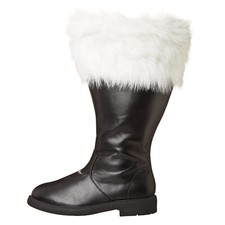 Men's Santa Claus Christmas Costume Wide Calf Black Boots White Fur Trim Shoes