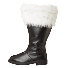 Men's Santa Claus Christmas Costume Wide Calf Black Boots White Fur Trim Shoes