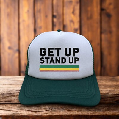 Bob Marley Unisex Trucker Hat Green Get Up Stand Up Reggae Baseball Cap