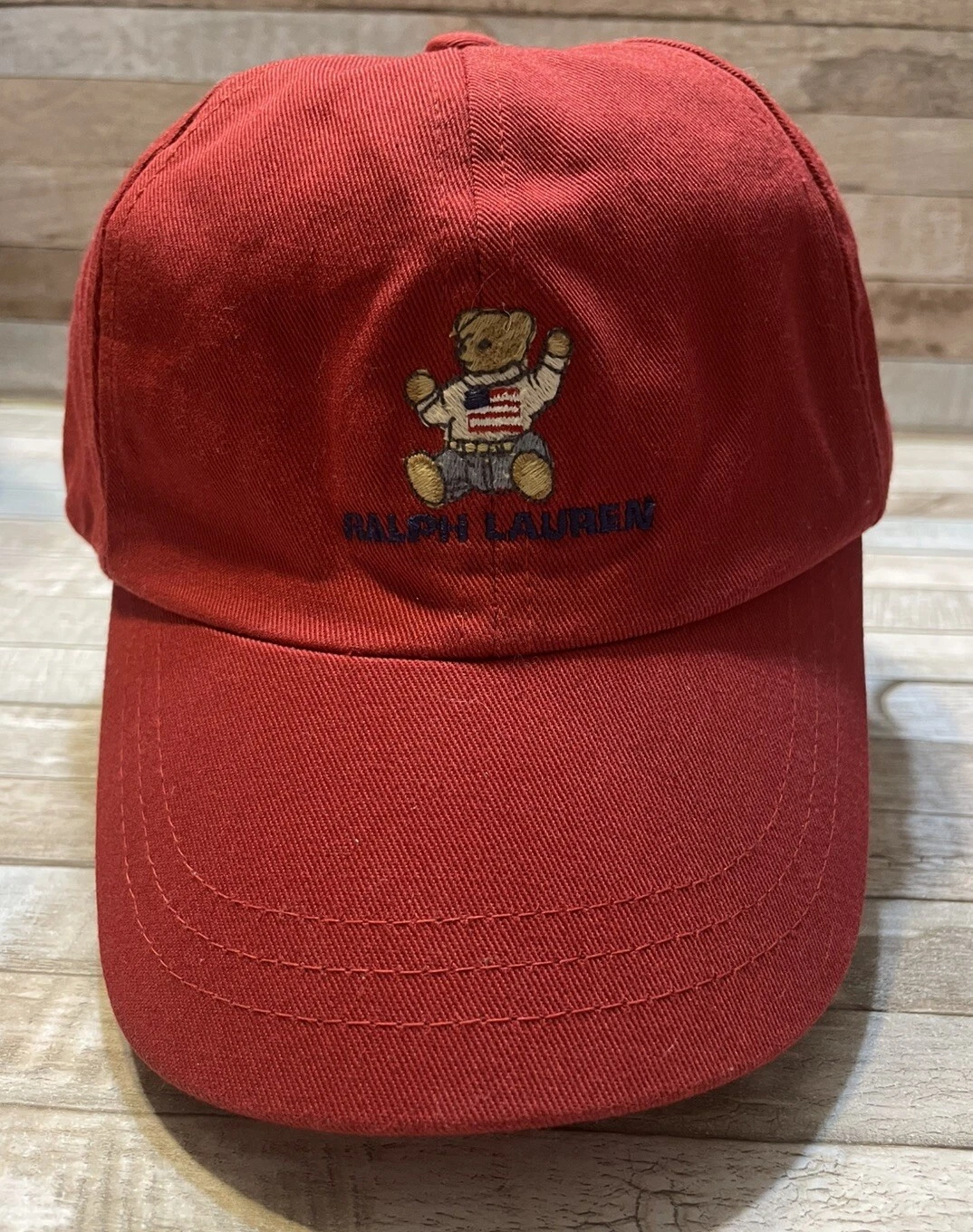 RALPH LAUREN Polo Bear Teddy Baseball HAT Red Toddler One Size Cap Flag Child