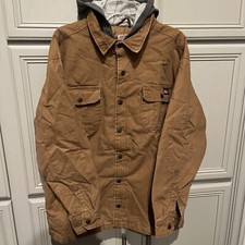 Dickies Brown Jacket Full Zip Snap Front Grey Hood Quilted Canvas Size XL