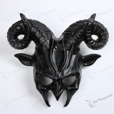 Goat Horns Devil Scary Full Face Halloween Costume Masquerade Ball Black Mask