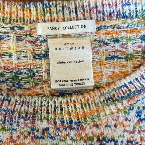 ZARA Knitwear Fancy Collection Winter Crewneck Sweater Girl SZ 14 Colorful Knit - Picture 7 of 8