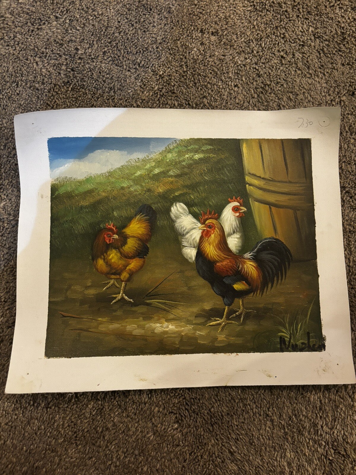 Chickens Baby Chicks Bird Real Oil Painting On Canvas Background 9”x11”