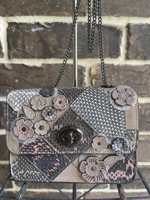 NWT Coach 12071 Bowery Crosbody Patchwork Leather Snake Multicolor Small grey 