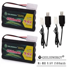 2x 9.6V 1500mAh Rechargeable Battery For RC Car Boats With Tamiya Plug +2x USB