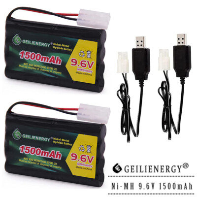 2x 9.6V 1500mAh Rechargeable Battery For RC Car Boats With Tamiya Plug +2x USB