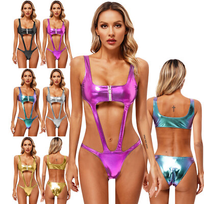 Damen Bikini Set PU-Leder Neckholder Mit Mini Tanga - Pink