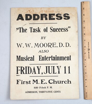 Handbill Poster for W.W. Moore, D.D. Speech Baraboo Wisconsin 