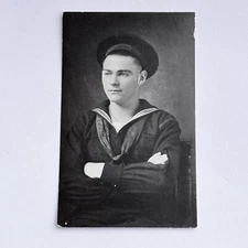 Antique RPPC Real Photograph Postcard Handsome Young Man Navy Sailor Uniform WW1