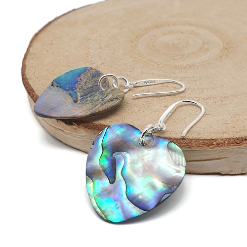 Paua Earrings Rainbow Abalone Natural Shell Dangle Drop Sterling Silver Hooks - Picture 34 of 84