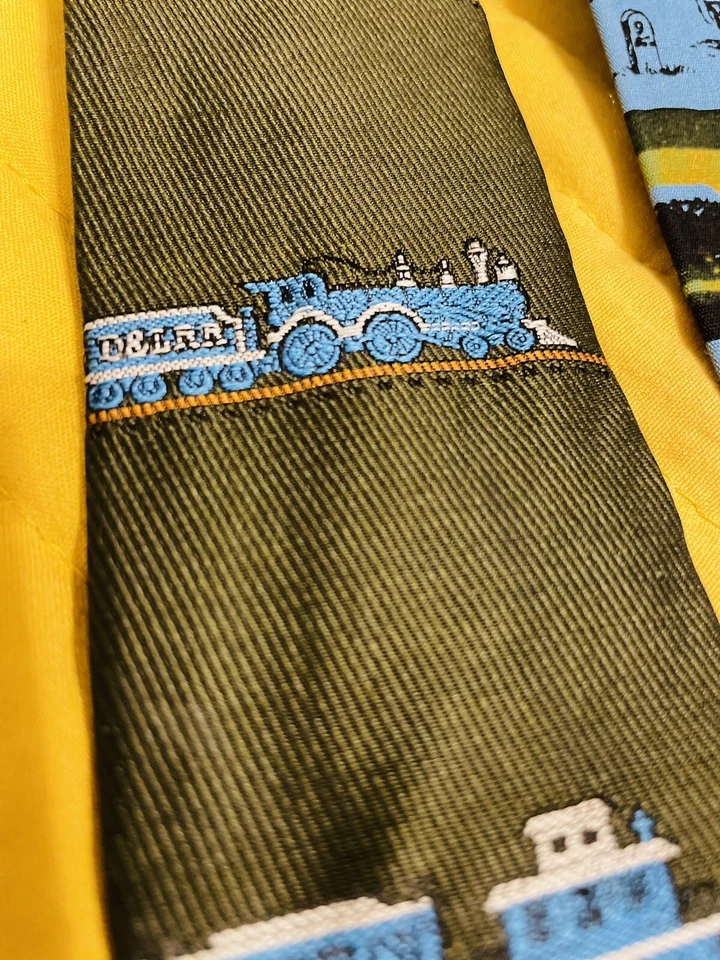 2 corbatas vintage de gallo de extremo plano para hombre - estaciones de locomotoras de trenes Foto 4 de 4