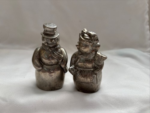 VTG 3 1/2" Lenox Mr Mrs Snowman Metal Winter Christmas Salt and Pepper Shakers - Picture 9 of 9