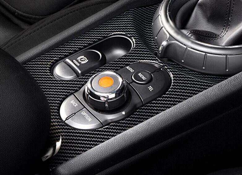 Cubierta de panel de cambio de marchas central de acero de fibra de carbono para Mini Cooper Clubman F54 Foto 3 de 4