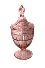 "Doric" Pink Depression Jeanette Glass Footed Candy Dish w/Lid Apothecary Jar