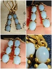 Blue Chalcedony vintage gilt 925 sterling silver prong set lever back earrings