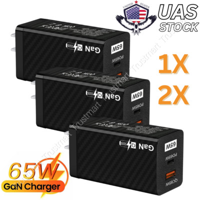 1-3PACK 65W GAN USB Type C Charger QC-3.0 PD Fast Charger For Laptop Tablet Mac