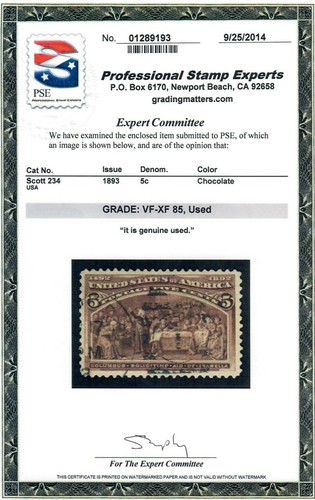 Scott 234 Used Premium Example PSE Graded VF-XF 85 - Picture 2 of 2