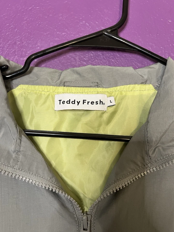 Cortavientos Teddy Fresh Hombre Talla Grande Verde y Gris Cremallera Completa Foto 4 de 4