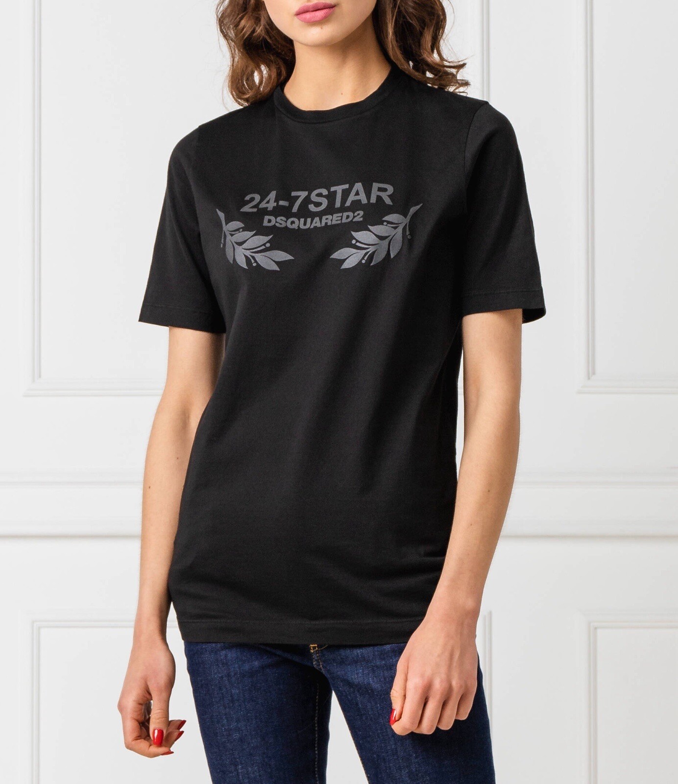 T shirt donna Dsquared2 logo manica corta ""24 7 stelle"" nera taglia S