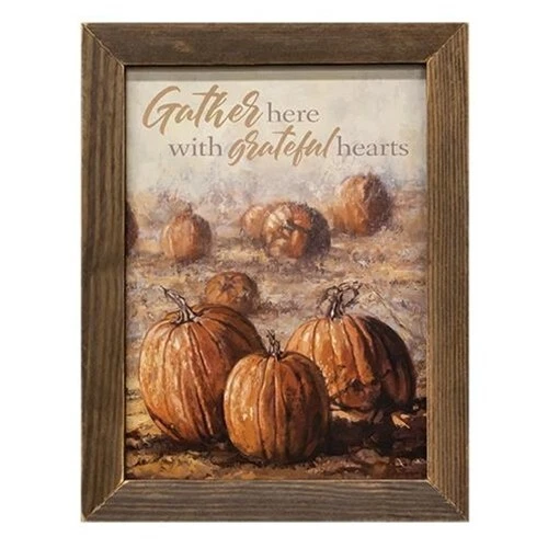 "GATHER HERE"  Wood Framed Print  17.5"h  x 13.5"w  FALL PUMPKINS - Image 2 of 2