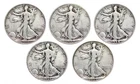 Walking Liberty Set of 5 Half Dollars Very Good Random Date