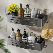 Shower Caddy Suction Cup,2 Pack Shower Shelves with Hooks No Drilling Removab...