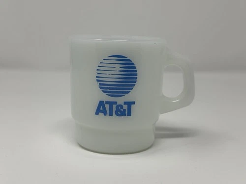 Vintage AT&T Glasbake Milk Glass Coffee Mug Telephone Logo D-Handle USA 312