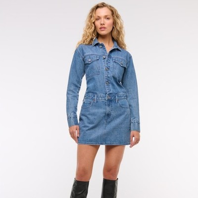 ABERCROMBIE FITCH Long Sleeve Denim Shirt Dress Medium Wash Sz XL {180} 