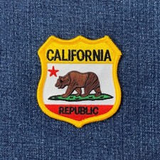California Republic Patch - Embroidered Flag Shield Grizzly Bear Badge 2-5/8"