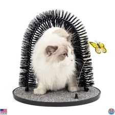 2-in-1 Cat Arch Self-Groomer & Back Scratcher with Brush, Scratching Pad & Toy