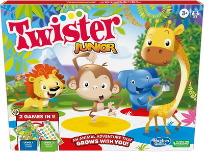 Hasbro Gaming Twister Junior Game, Animal Adventure 2-Sided Mat, 2 Games in 1, P