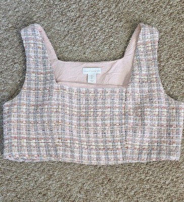 House Of Harlow 1960 Pixie Dust Tweed Pink Cropped Tank Top Sz Lg Barbie 