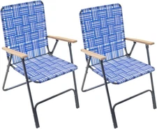 Garden Elements Folding Patio & Lawn Chairs – Steel Frame with Blue Woven Fabric