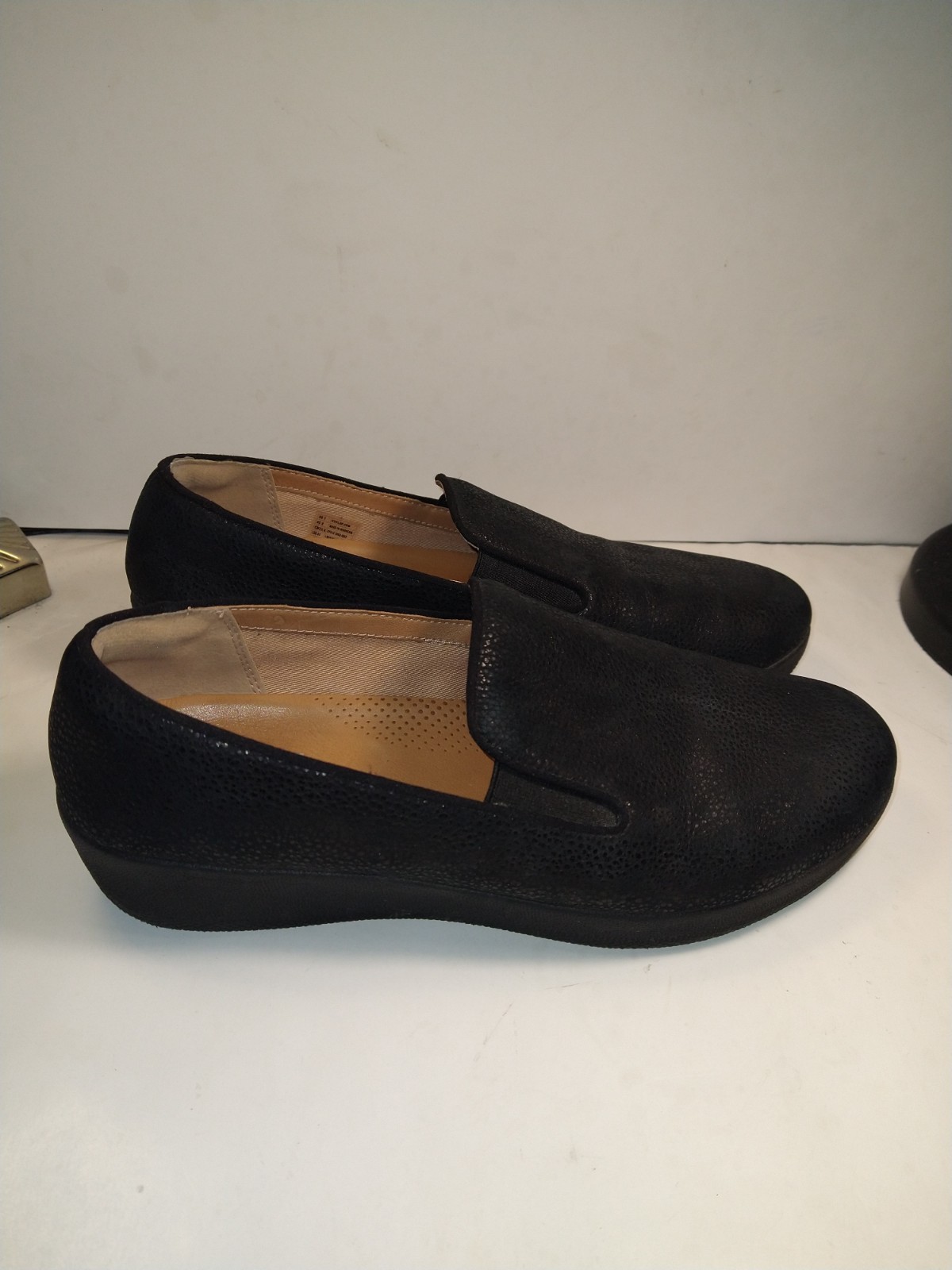 FitFlop Superskate Pebbled Leather Black Slip On Loafers Women's sz 9